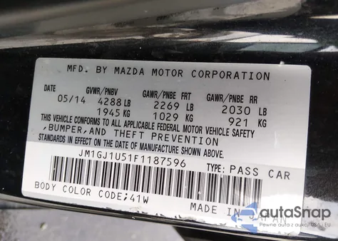 2015 Mazda Mazda6 I Sport from USA, damaged, VIN JM1GJ1U51F1187596
